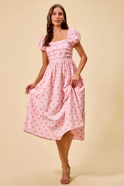 SO ME Polka Cotton Print Short Sleeves Midi Dress | Dresses | 4