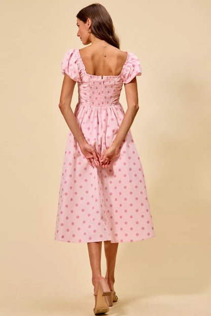 SO ME Polka Cotton Print Short Sleeves Midi Dress | Dresses | 6