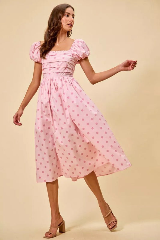 SO ME Polka Cotton Print Short Sleeves Midi Dress | Dresses | 1