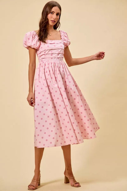 SO ME Polka Cotton Print Short Sleeves Midi Dress | Dresses | 5