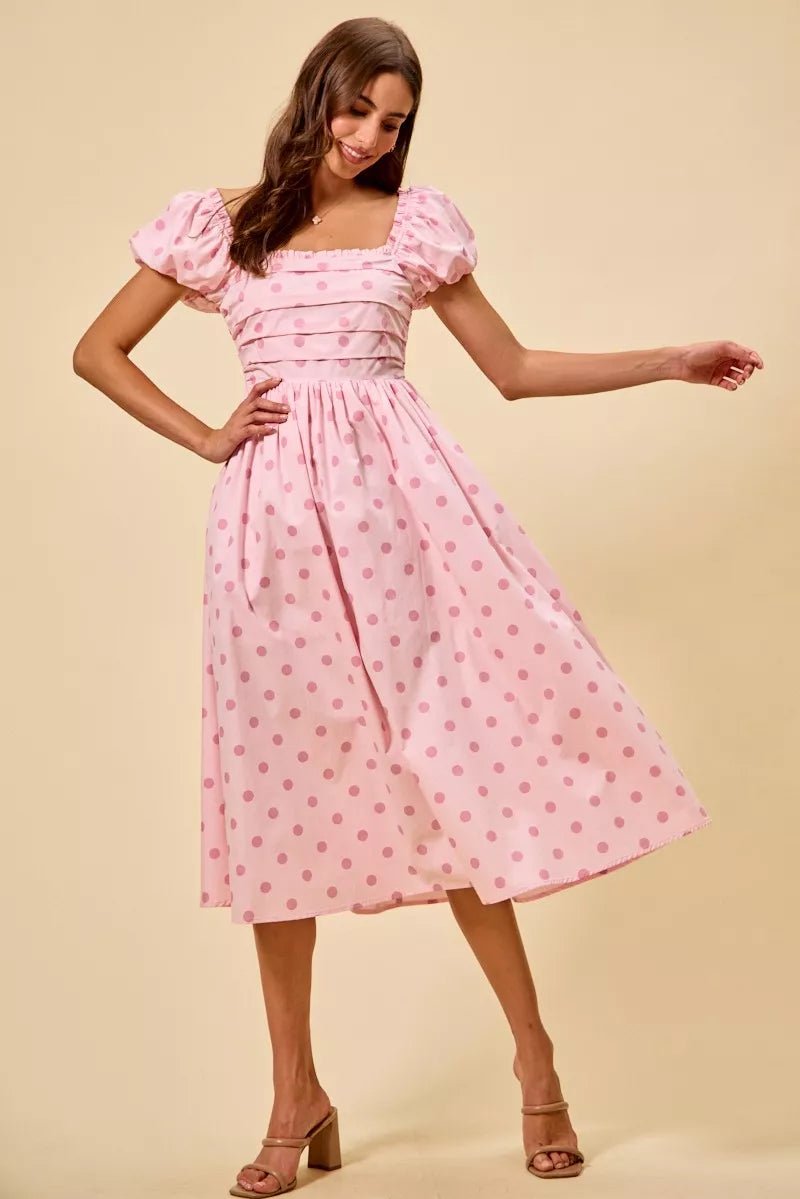 SO ME Polka Cotton Print Short Sleeves Midi Dress | Dresses | 9