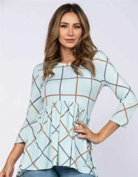 Soft Pistachio Print Baby-Doll Style Knit Top