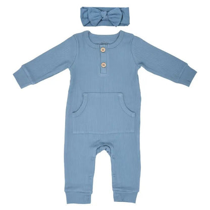 Storm Blue Baby Ribbed Playsuit with pockets by Three Little Tots - Toddler Pajamas