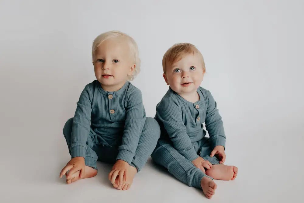 Storm Blue Baby Ribbed Playsuit with pockets by Three Little Tots - Toddler Pajamas