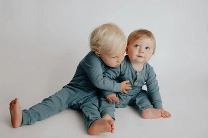 Storm Blue Baby Ribbed Playsuit with pockets by Three Little Tots - Toddler Pajamas