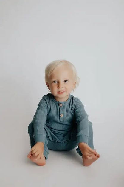 Storm Blue Baby Ribbed Playsuit with pockets by Three Little Tots - Toddler Pajamas
