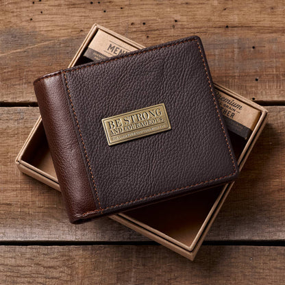 Strong and Courageous Two-tone Brown Full Grain Leather Wallet - Joshua 1:9 | 2FruitBearers