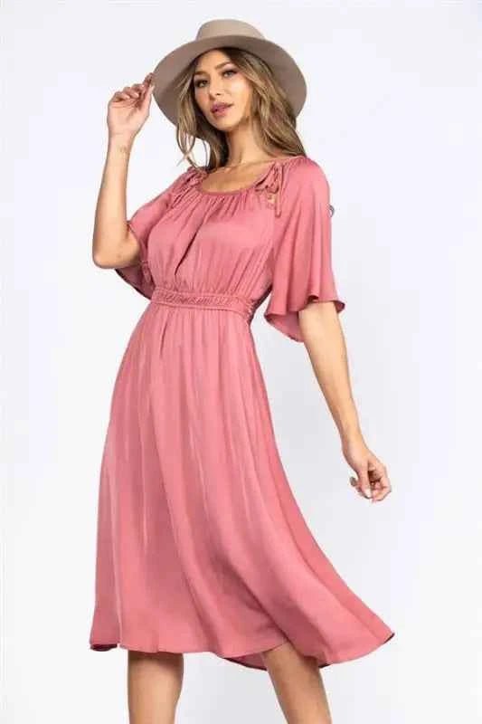 Stylish Wholesale Rosewood Midi Dress with Flowing Fit