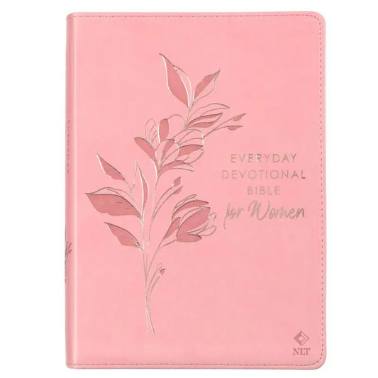 Sunrise Pink Floral Faux Leather NLT Everyday Devotional Bible for Women - Bibles