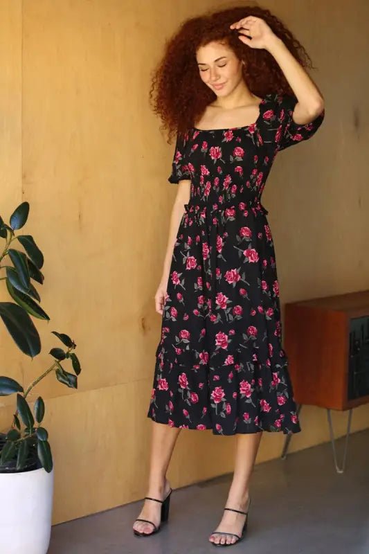 Suzie-Q Flower Midi Dress - Dresses floral print midi dress