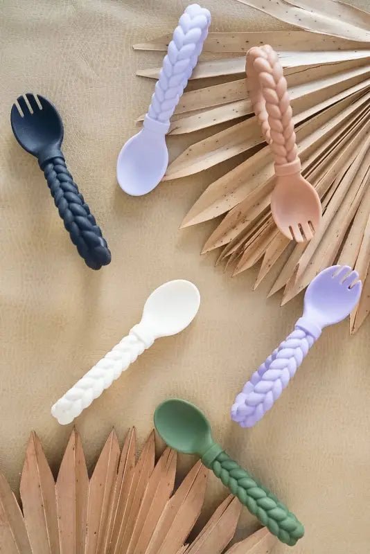 Sweetie Spoons™ Spoon + Fork Set - Baby Spoon & Fork Sets braided-handle baby utensils