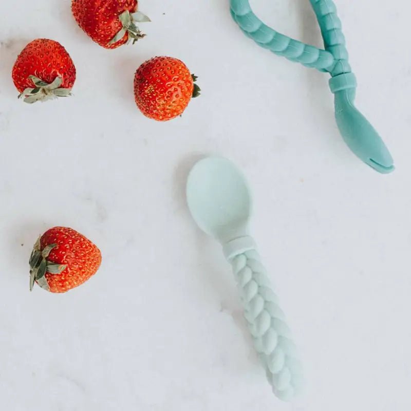 Sweetie Spoons™ Spoon + Fork Set - Baby Spoon & Fork Sets red strawberries baby utensils