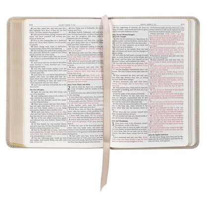 Taupe Bouquet Faux Leather Compact King James Version Bible - Bibles