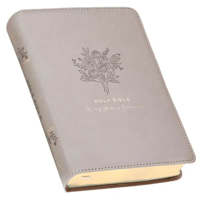 Taupe Bouquet Faux Leather Compact King James Version Bible - Bibles