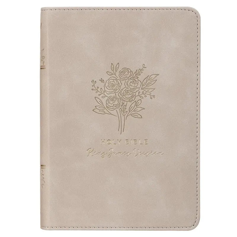 Taupe Bouquet Faux Leather Compact King James Version Bible - Bibles