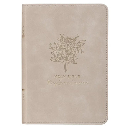 Taupe Bouquet Faux Leather Compact King James Version Bible - Bibles