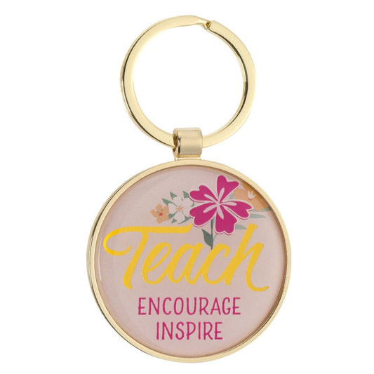 Teach, Encourage, Inspire Pink Epoxy - coated Metal Keychain - Zephaniah 3:17 | Keychains | 1