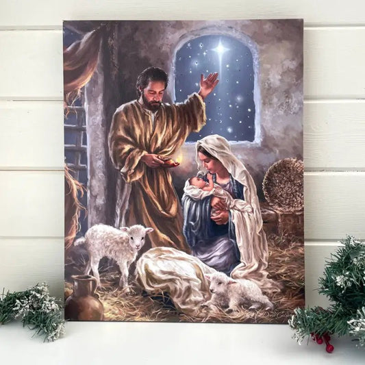 The King is Born Fiber Optic Canvas - Shelf & Wall Art nativity scene painting