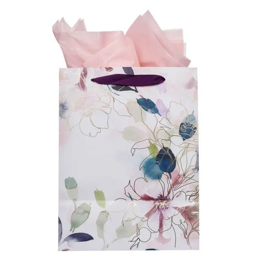 Trust in the Lord Purple Bloom Large Portrait Gift Bag - Proverbs 3:5 - Gift Bags