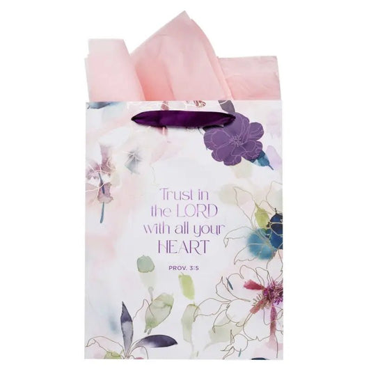 Trust in the Lord Purple Bloom Large Portrait Gift Bag - Proverbs 3:5 - Gift Bags