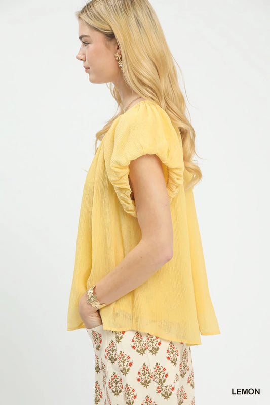 Umgee Crinkle Flutter Sleeve Peasant Top | Tops | 2