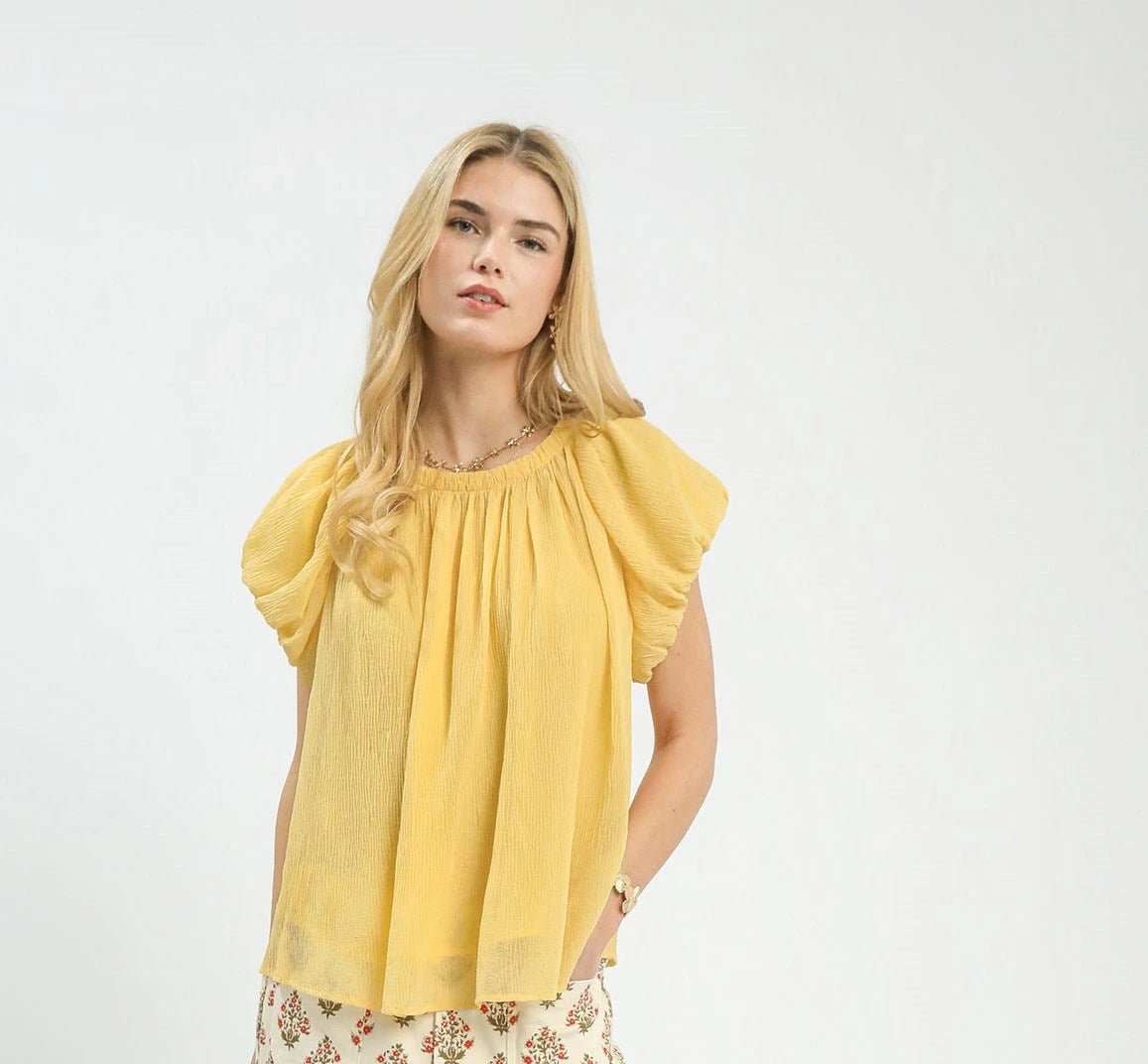 Umgee Crinkle Flutter Sleeve Peasant Top | Tops | 4