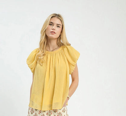 Umgee Crinkle Flutter Sleeve Peasant Top | Tops | 4