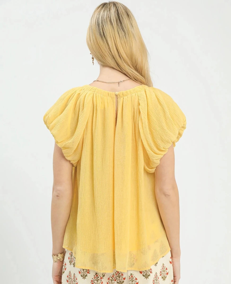 Umgee Crinkle Flutter Sleeve Peasant Top | Tops | 3