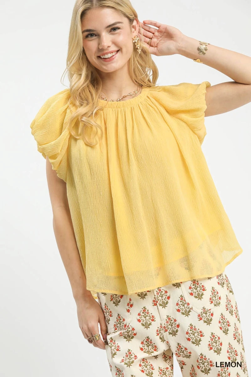 Umgee Crinkle Flutter Sleeve Peasant Top | Tops | 1