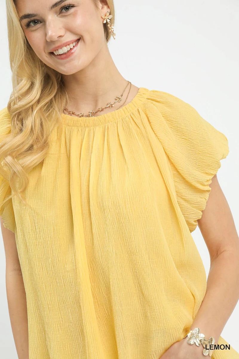 Umgee Crinkle Flutter Sleeve Peasant Top | Tops | 5