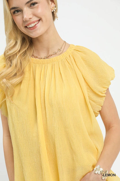 Umgee Crinkle Flutter Sleeve Peasant Top | Tops | 5