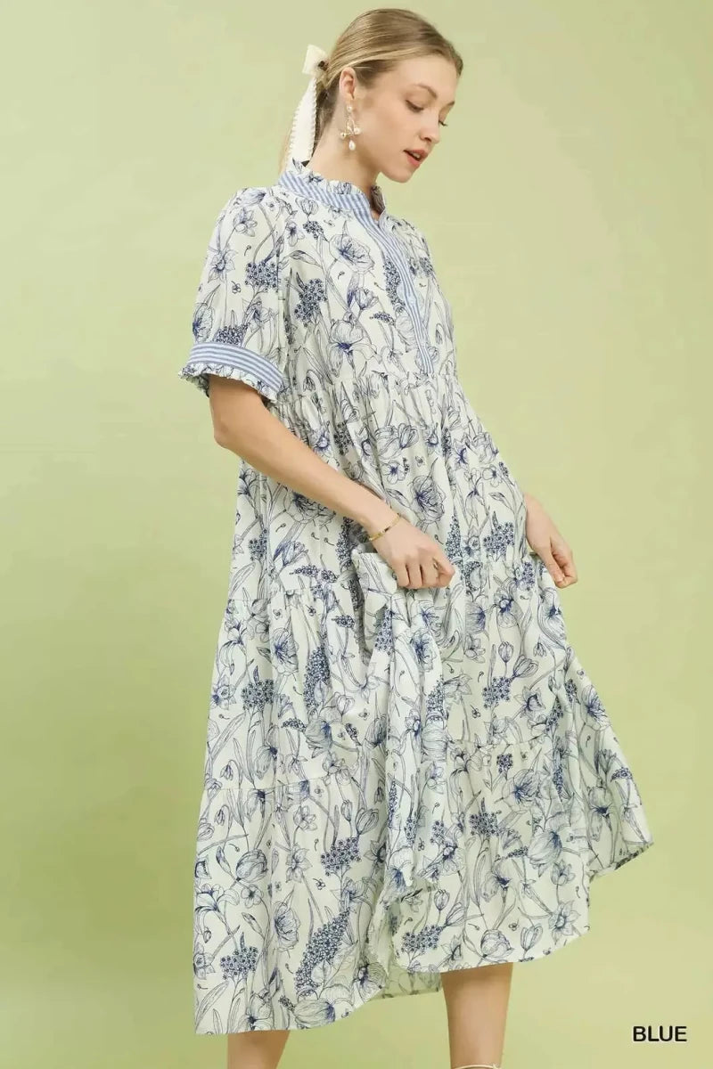 Umgee Floral Tiered Midi Dress with Ruffle Trim | Dresses | 3