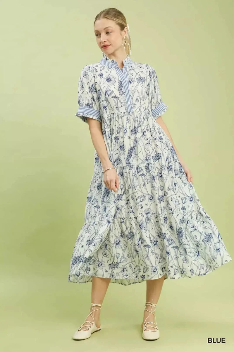 Umgee Floral Tiered Midi Dress with Ruffle Trim | Dresses | 1