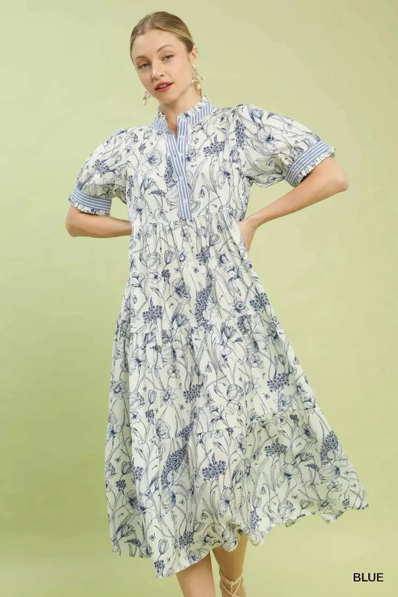 Umgee Floral Tiered Midi Dress with Ruffle Trim | Dresses | 2