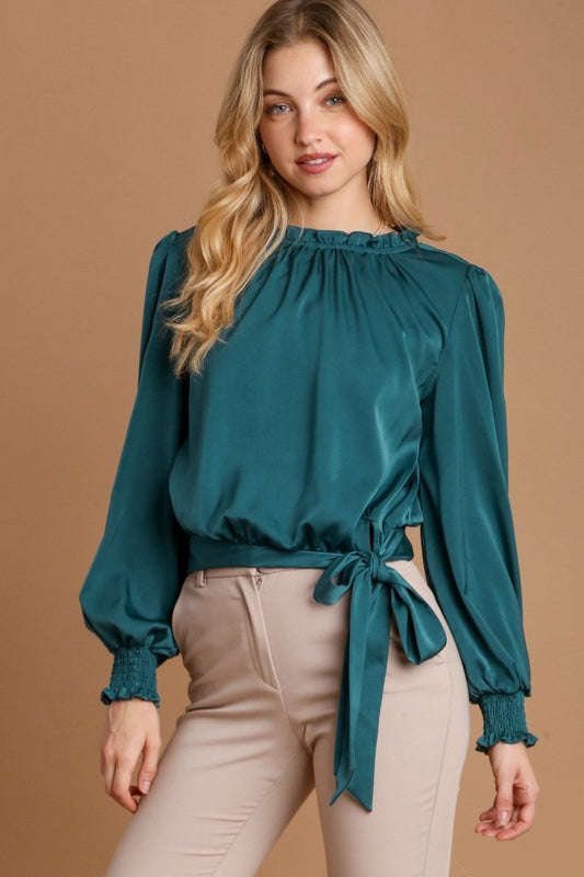 Umgee Frill Tied Hem Long Sleeve Blouse | Tops | 1