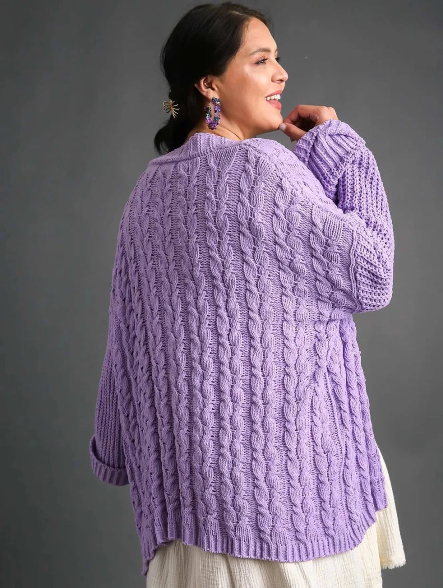 Umgee Full Size Cable Knit Open Front Long Sleeve Cardigan | Cardigans | 4