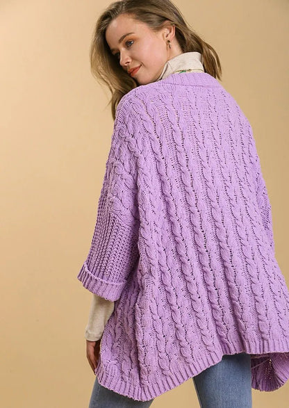 Umgee Full Size Cable Knit Open Front Long Sleeve Cardigan | Cardigans | 2
