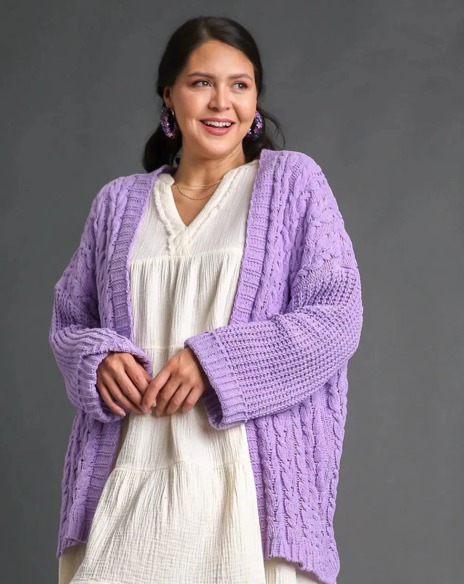 Umgee Full Size Cable Knit Open Front Long Sleeve Cardigan | Cardigans | 3