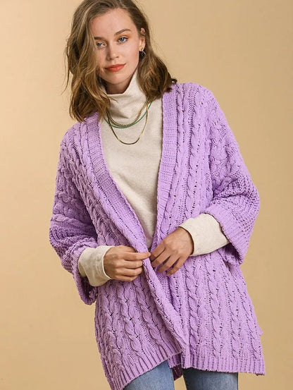 Umgee Full Size Cable Knit Open Front Long Sleeve Cardigan | Cardigans | 1