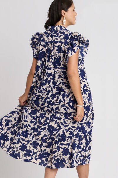 Umgee Full Size Floral Collared Ruffle Cap Sleeve Midi Dress Plus Size | Dresses | 4