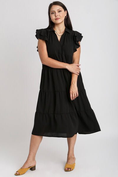 Umgee Full Size Johnny Collar Ruffle Cap Sleeve Tiered Dress Plus Size | Dresses | 1