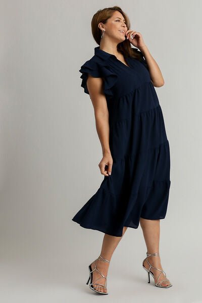 Umgee Full Size Johnny Collar Ruffle Cap Sleeve Tiered Dress Plus Size | Dresses | 5