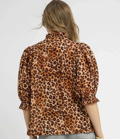 Umgee Full Size Leopard Print Ruffle Neck Blouse Plus Size | Tops | 5