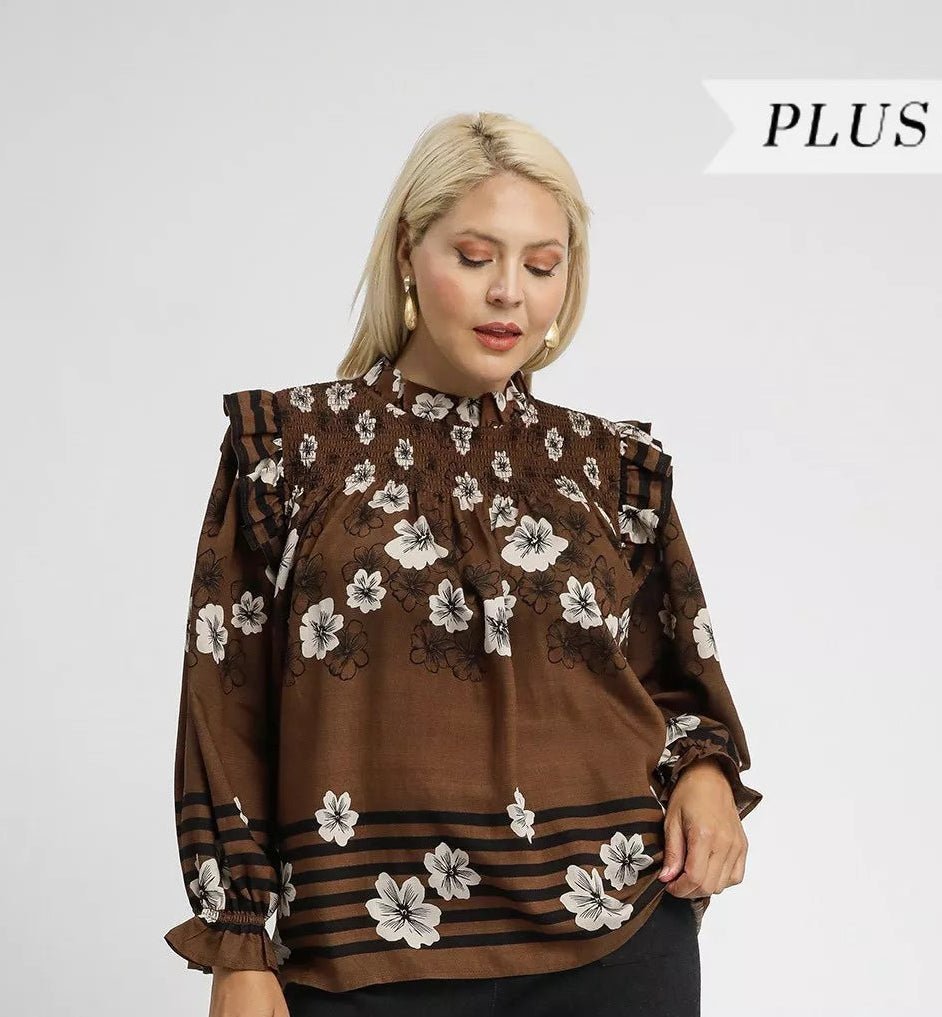 Umgee Full Size Mix Floral Smocked Ruffle Blouse Plus Size | Tops | 7