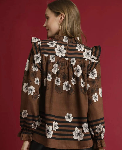 Umgee Full Size Mix Floral Smocked Ruffle Blouse Plus Size | Tops | 3