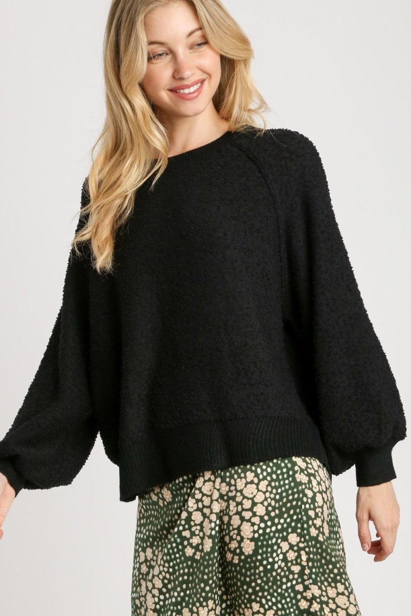 Umgee Full Size Round Neck Long Sleeve Sweater Plus Size | Sweaters | 1