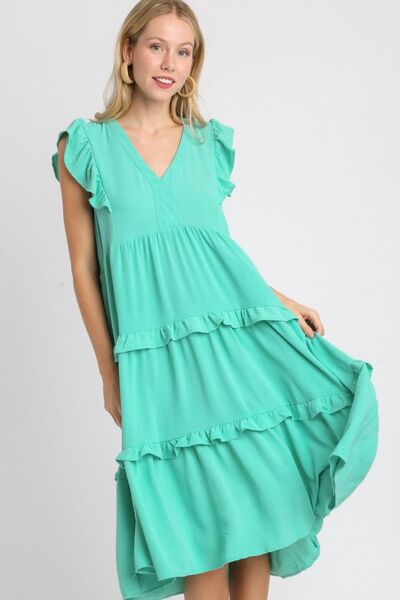 Umgee Full Size Ruffle Tiered Cap Sleeve Midi Dress Plus Size | Dresses | 1