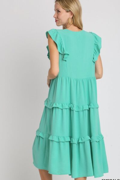 Umgee Full Size Ruffle Tiered Cap Sleeve Midi Dress Plus Size | Dresses | 3