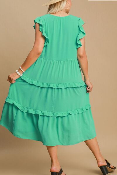 Umgee Full Size Ruffle Tiered Cap Sleeve Midi Dress Plus Size | Dresses | 7