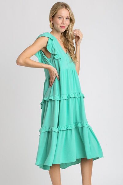 Umgee Full Size Ruffle Tiered Cap Sleeve Midi Dress Plus Size | Dresses | 2